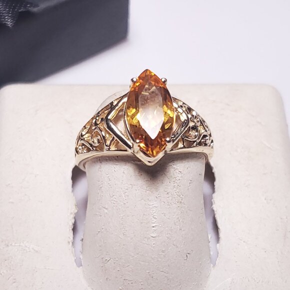 Estate 1.50ct Natural Marquise Citrine open scrolling 10Kt Y/Gold S-6 Ring#23060 - Picture 1 of 6